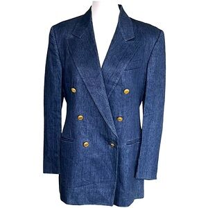 FREEDBERG Madrigal Carmel Copley Linen Double Breasted Blazer Women’s Sz 8 Blue